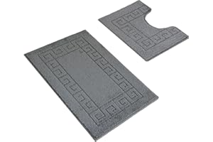 Paradise Products Bath Mat Set - New Greek Rug Style, 2-Piece Non-slip Bathroom Mats (Charcoal)