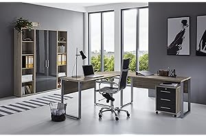 BMG MÖBEL Set completo di mobili da ufficio Office Edition in rovere Sonoma/antracite laccato lucido (set 3)