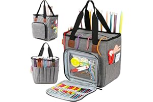 JOZEA Tragbare Aufbewahrungstasche für Strickprojekte, Organizer für Garne, Häkelnadeln, Stricknadeln