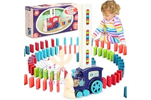 Lahrma Domino Train, Dominoes Rally with 100 Pcs Domino Blocks Electric Train with Sound KidsToys for 3 4 5 6 7 Years Old Boys Girls, Blue
