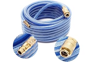 Wiltec Tuyau d’air comprimé PVC 10 m – Diamètre extérieur 12 mm – Flexible pneumatique pour compresseur – Gaine en tissu – Raccord rapide
