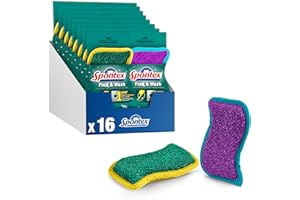 Spontex Flex & Wash Spugne lavabili in lavatrice e lavastoviglie / Spugne in Microfibra per un doppio utilizzo: stoviglie e superfici / 8 x 2 confezioni (16 in totale)