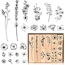 Lychii Tampons En Bois Et Caoutchouc Vintage 7 Pièces - Motifs Plantes Et Bouteilles Pour Scrapbooking