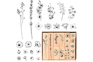 KYSUN Set 22 Pezzi Timbro in Legno e Gomma - Fiori e Piante Naturali Vintage Decorativi per DIY, Scrapbooking, Artigianato, Cartoline