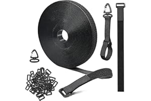 FINIBO 12.5m Klettband mit 50 Schnalle und 10 Haken, Frei Zuschneidbar Klett Kabelbinder Wiederverschließbar klettbänder, 2cm Breit Kabel Klettbinder Klettverschluss zum Kabel, Drähte, Schläuche