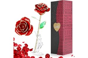 FUNINGEEK 24k Rosa Placcato Oro con Scatola Regalo e Supporto, Rosa Eterna Stabilizzata,Idea Regalo per Fidanzata, San Valentino, Festa della Mamma, Anniversario,Compleanno,Matrimonio (rosso)