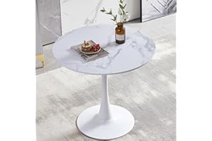 buybyroom Mesa de Comedor Redonda escandinava, Mesa pequeña Simple para Cocina, Comedor y Sala de Estar, Mesa de mármol