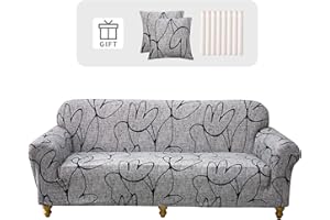 Lydevo Copridivano Elasticizzato 2 Posti Fodere Copri Divano con Braccioli con 2 Copricuscini Moderno Copridivano Fantasia Universale Antiscivolo Lavabile Divano Protector,Fiori Grigi