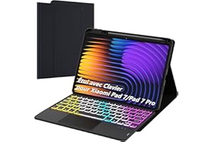 VANKEYPAD pour Xiaomi Pad 7/Pad 7 Pro Étui avec clavier détachable - français AZERTY, Clavier rétroéclairé DIY 3 zones 7 couleurs avec pavé tactile - Étui clavier pour Xiaomi Pad 7/Xiaomi Pad 7 Pro 11.2''