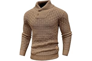 HYPESTFIT Mens Knitted Sweater Crew Neck Warm Long Sleeve Pullover Textured Ribbed Edge Top