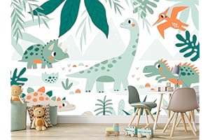 ADDSKY LTD Papier peint mural pour enfants dinosaure dessin animé dinosaure 366 cm x 254 cm Décoration murale géante pour chambre d'enfant garçon
