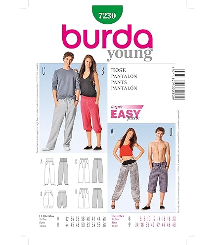 Cartamodello Burda B7022 Pantaloni Uomo Taglie 44-60, Con