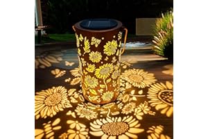 AZAZAZA Solar Lantern Sunflower, 7.08 in Metal Solar Lanterns Outdoor Hanging Lights, IP65 Waterproof Garden Light Hollowed Out Table LED Lantern Decor for Tree Yard Patio (Sunflower, S)