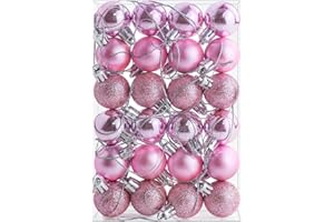 SECALIFE 24 Pieces 30 mm Christmas Balls Decorations Shatterproof Xmas Tree Baubles Mini Hanging Balls for Christmas Tree Holiday Wedding Party Ornaments, Pink
