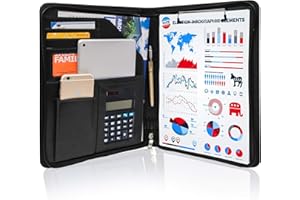 GraduationMall A4 Portfolio Folder with Clipboard, Zippered Document Organizer for Business, Conference, Interview, Resume and Legal Document Holder Black