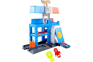 Hot Wheels City Downtown Police Tower lekset med polisbil | Banlekset med leksaksfordon i skala 1:64, kan byggas ut till 3 ni