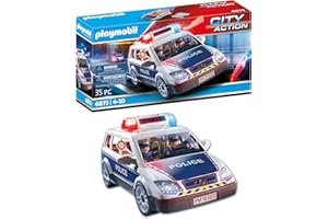 Playmobil 6873 Voiture de policiers gyrophare et sirène - Comprend Deux Personnages, Un véhicule avec Toit Amovible et des Accessoires - Dès 4 Ans