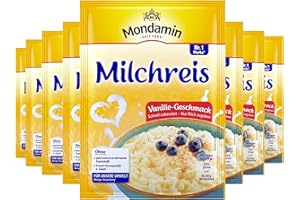‎MONDAMIN Mondamin Milchreis Vanille-Geschmack für ein süßes Dessert schnell zubereitet, nur Milch zugeben 117 g 8 Stück
