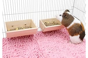 DNOIFNE 2 Pcs Guinea Pig Feeder Box, Wooden Small Animal Food Feeder, Hanging Rabbit Food Bowl, Small Animal Cage Accessories, Suitable for Rabbit Bunny Chinchilla Guinea Pig Hamster