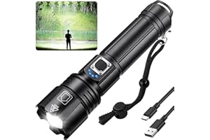 ZEUSFIRE Lampe Torche LED Ultra Puissante, 20000 Lumens Lampe Lorche Led Rechargeable, Super Lumineuse, Zoomable, Longue Durée, Étanche à l'Eau et 5 Modes de Fonctionnement pour les(Avec batterie)
