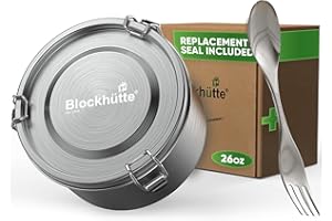 Blockhütte Pudełko śniadaniowe premium ze stali nierdzewnej dla dzieci, okrągłe, 780 ml, z łyżeczką i 2 uszczelkami, ze stali nierdzewnej, szczelne, metalowe, do szkoły, nadaje się do mycia w zmywarce