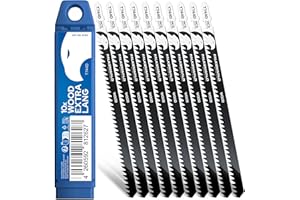 FALKENWALD® Stichsägeblätter Holz 10x T744D – Extra Lang 180mm - Für tiefe Schnitte bis 135mm - T-Schaft, HCS, 6 TPI – Für Weichholz, Hartholz, OSB, MDF, Laminat