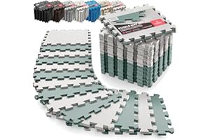 BEMAXX Interlocking Soft Foam Floor Mat - 18 Pieces Protective Gym Flooring Set, Exercise Mats EVA Puzzle Rubber Tiles, Ground Surface Protection Workout Underlay Matting Sports Pool Home Fitness Garage