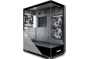 ‎MUSETEX MUSETEX ATX obudowa PC, 360 mm, obsługa koła, Full-View Dual Tempered Glass Mid Tower, obudowa komputera typu C z 3 fabrycznie zainstalowanymi wentylatorami nieLED, obudowa gamingowa, czarna (K2)