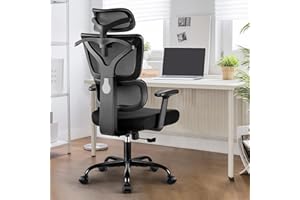 DoChair Silla Oficina ergonómica con Respaldo de Malla Elástica, Reposacabezas Ajustable y Silla Escritorio de Altura con Percha, Negro