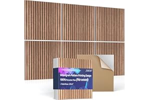 JBER 6Pack Acoustic Panels Self-Adhesive, Sound Proofing Panels for Walls, Decorative High Density Fibreboard Wall Panels, Sound Isolation for Recording Studio, 60×60×1cm, Traditional Walnut Color