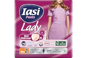 IASI Inkontinenzhose für Damen, leicht parfümiert und diskret, Größe M, 12 Stück Super dünn und sehr saugfähig, niedrige Taille, mit Comfi-Fit-Technologie für echte Unterwäsche