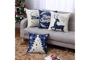 CAROMIO Świąteczne poszewki na poduszki 45 x 45 cm, świąteczne poszewki na poduszki, dekoracje świąteczne, na sofę, do sypialni, Boże Narodzenie, zestaw 4 szt., 45 x 45 cm