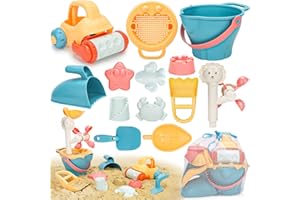 Sanlebi Sand Beach Toys for Kids, Soft Material Sandpit Toys with Bucket and Spade, Reusable Mesh Bag, Summer Beach Games for Toddlers Children