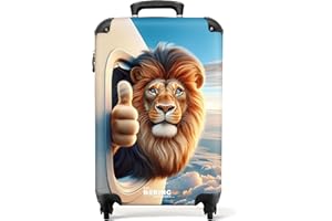 NoBoringSuitcases.com Valise Enfant, Valise Cabine, Valise Enfant Garcon, Bagages Enfant, Valise Enfant Roulette, Valise pour Enfant, Valise Garcon, Valise Cabine 55x35x25cm (Lion - Doré-Marron)