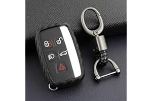 M.JVisun Soft Silicone Rubber Carbon Fiber Texture Cover for Land Rover, Car Remote Key Fob Case for Land Rover Discovery 4/Sport Freelander 2 for Range Rover Evoque/Sport/Velar - Black-Weave Keychain