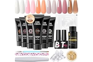 COSCELIA Kit Uñas de Gel, 6 Colores Poly Nail Extension Gel, Base y Top Coat Slip Solution, Gel Extensión de Uñas Kit para Principiantes Art DIY en Casa