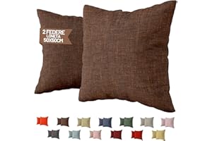 SONIT HOME DECOR SONIT - Federa Cuscino 50x50 Marrone - Set 2 Federe Cuscini Divano in Cotone Loneta con Cerniera Nascosta