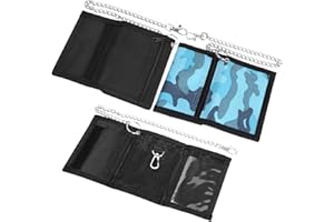 FLOEPX 2 Stück Geldbeutel Kinder Slim Camouflage Portmonee Kinder, Geldbörse Jungen Camo, Portmonee Kinder mit Kette Clip Reißverschluss, Faltbare Herren Dreifache Geldtasche für Münztasche Kartenhalter(2)