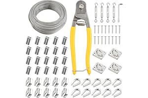 MAPILLE 50m Filo per Stendere Il Bucato da Esterno 3mm, 67 PCS Kit Tiranti per Filo Stendibiancheria Acciaio Inox 7x7 con 20 Anello Aggraffatura, 4 Ganci Quadri, 4 Tenditori, Staffe Stendere i Panni Esterno