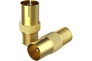 RedStar24 SAT Adapter Vergoldet - F-Kupplung auf Koax-Stecker & Buchse IEC, SAT zu Antennenkabel-Umwandler, Hochwertiges 2er Adapter-Set für F-Kupplung und Koax-Anschlüsse, Ideal für TV und Receiver