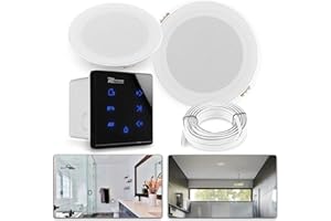 Power Dynamics A50 Bluetooth Ceiling Speaker Set - 2 x Built-in Speakers 5 Inch IPX5 Waterproof - 80 W Amplifier - Bathroom & Outdoor Use - Flush-Mounted Radio, 55 mm Deep - White/Black