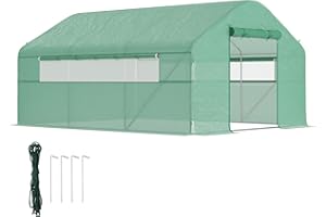 Outsunny Invernadero de Exterior 4x3x2 m de Túnel con 2 Ventanas Cubierta de PE Anti-UV y 1 Puerta Enrollable con Cremallera para Jardín Patio Verde