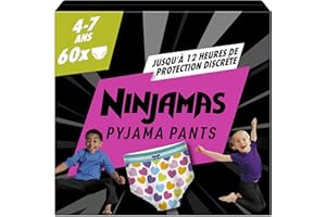 Pampers Ninjamas Pyjama Pants Fille, 60 Sous-Vêtements de nuit Absorbants, 4-7 Ans, 17-30kg, Protection Maximale Contre Les Fuites Toute La Nuit En Toute Discrétion, Pack 1 Mois