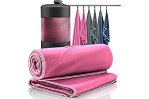 BEMAXX Microfibre Towel Set of 2 + Bag | Antibacterial Quick Dry, Lightweight + Phone Zip Pocket | Large & Small Soft Micro Fibre Towels for Sports Camping Beach Swimming Gym Fitness Travel Outdoor Bath Hair