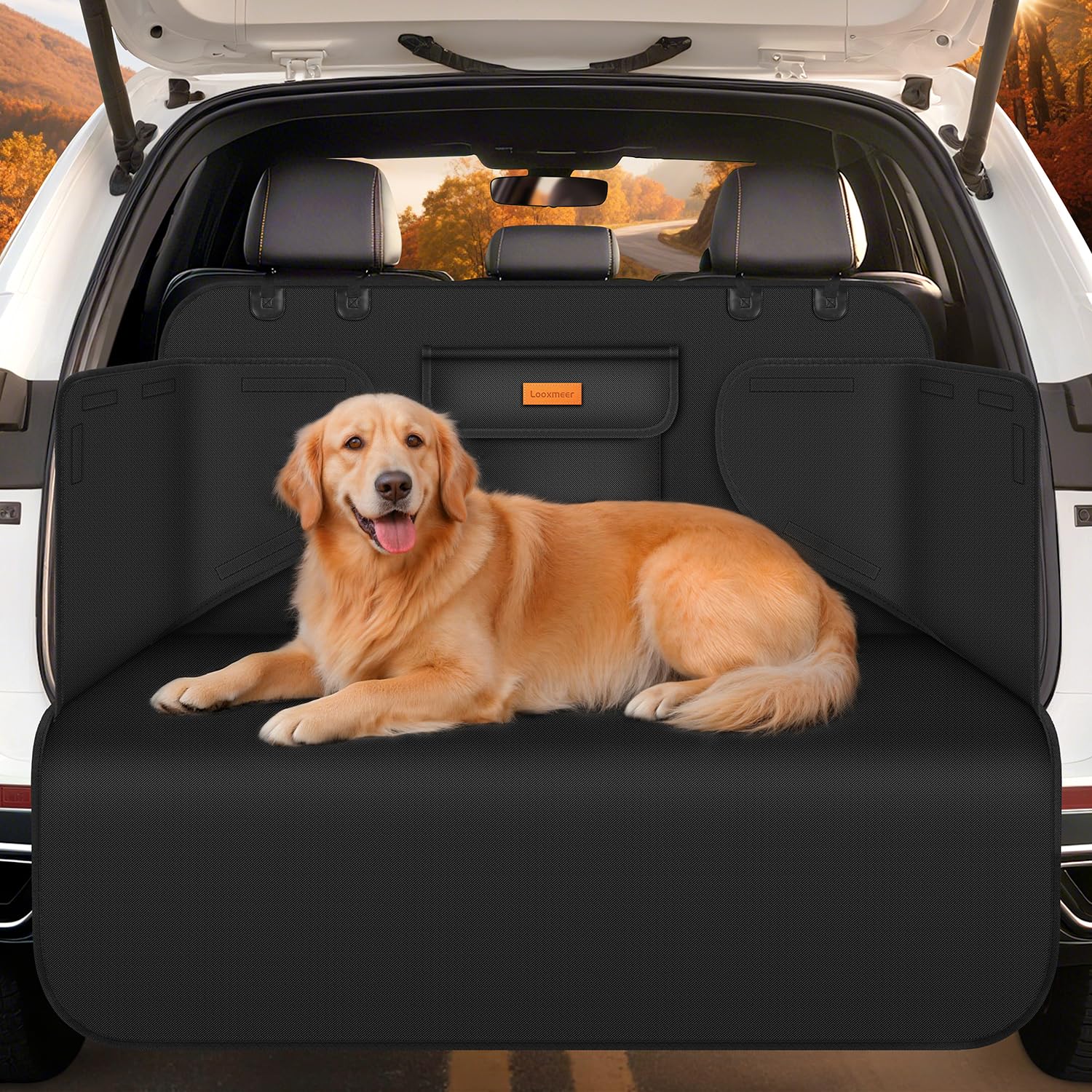 Looxmeer Universele kofferbakbescherming voor honden, autodeken, waterdicht, antislip, bescherming voor auto, hond, met zijbescherming voor auto's, SUV's en vrachtwagens, 183 x 104 cm, zwart