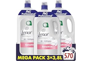 P&G PROFESSIONAL Lenor Ammorbidente Lavatrice Liquido Concentrato, 570 Lavaggi, 11.4 Litri (3 X 3.8L), Sensitive, Ipoallergenico, Ideale per Pelli Sensibili, Per Uso Professionale