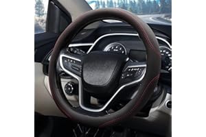 Pahajim Steering Wheel Covers Soft Microfiber Leather Car Wheel Cover 15 Inch, Comfort Durability Safety Wheel Sleeve Protector Interior Accessories for Women&Men (Black Red Line)