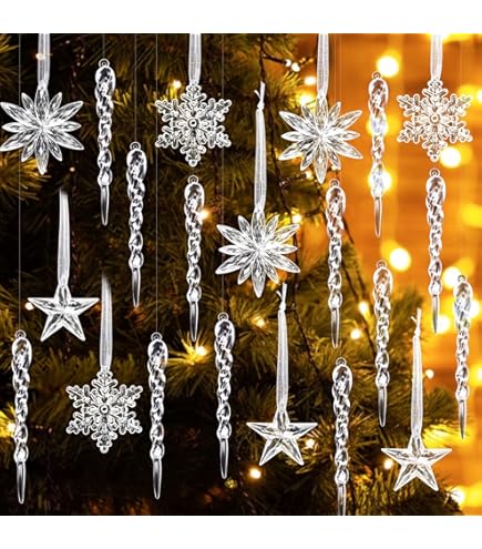 DAHI Kerstboomversiering ijspegel hangers, 25 stuks, acryl ijspegels, decoratie voor kerstboom
