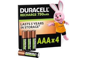 DURACELL AAA Uppladdningsbara Batterier, 4 Pack, 1.2V, 750 mAh NiMH | Förladdade – energi som håller länge – hållbar, plastfri och 100 % återvinningsbar förpackning