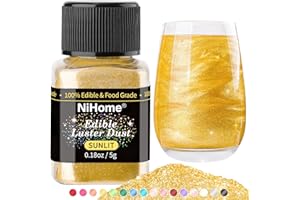 NiHome Edible Luster Dust Glitter Powder Metallic Fancy Food Decorating Sprinkle Glimmery Brew Dust for Drink Wine Beverage Cake Dessert Home Bakery Restaurant Vegan Allergen-Free (Sunlit, 5g/0.18oz)